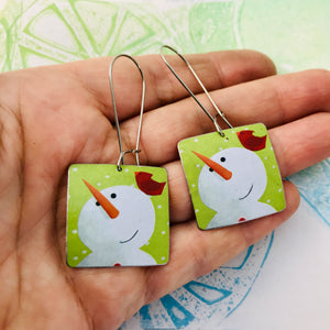 Snowmen & Cardinals Square Upcycled Tin Earrings