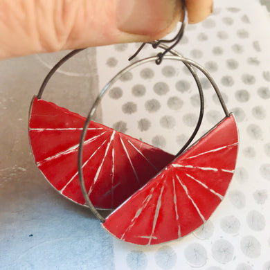 Red Half Moon Saddle Zero Waste Tin Earrings