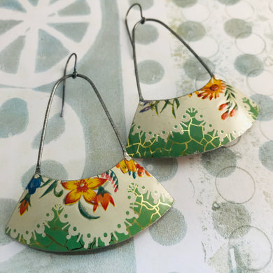 Flowers in White & Green Wide Arc Zero Waste Earrings