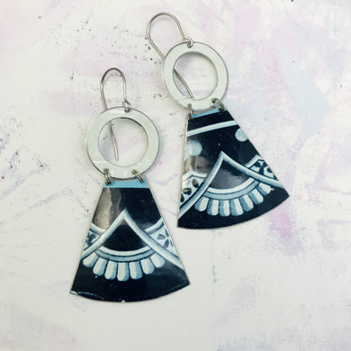 Deep Dark Blues Small Fans Tin Earrings