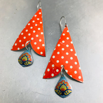 Polka Dotted Arrows & Aqua Drops Vintage Tin Arrowhead Earrings