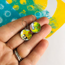 Load image into Gallery viewer, Yellow-y Allover Flowers Upcycled Tiny Dot Earrings