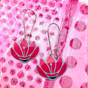Pink Lotus Flowers Upcycled Tin Earrings