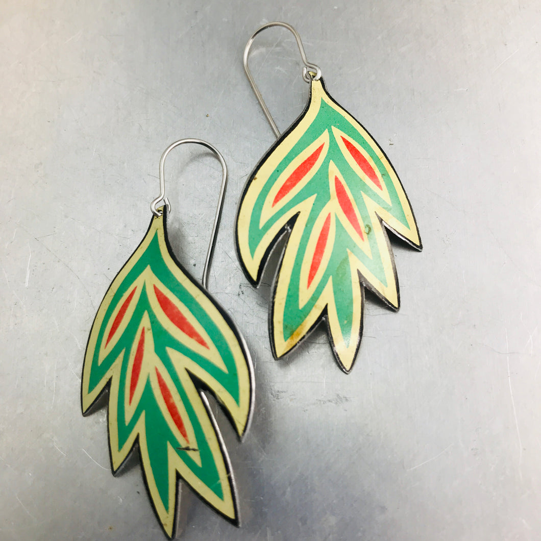 Vintage Stylized Leaves Upcycled Tin Earrings