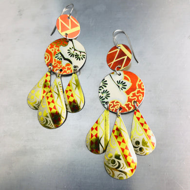 Mixed Vintage Oranges Zero Waste Tin Chandelier Earrings