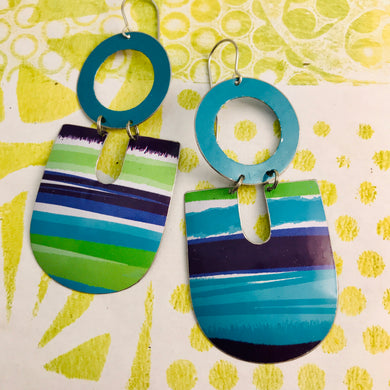 Beachy Blues Chunky Horseshoes Zero Waste Tin Earrings