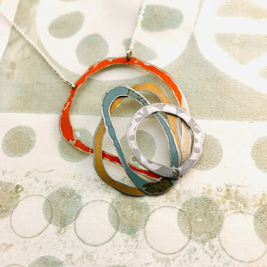 Orange, Gold, Slate & Gray Scribbles Upcycled Tin Necklace