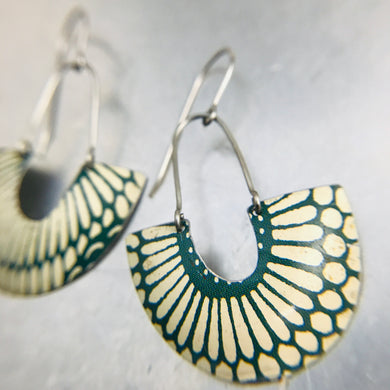 Forest & Cream Sunflower Pattern Little Us Upcycled Tin Earrings