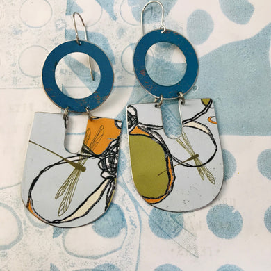 Dragonflies on Blue Chunky Horseshoes Zero Waste Tin Earrings