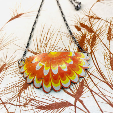 Orange Flower Upcycled Tin Necklace