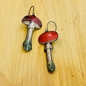 Little Red Mushrooms Upcycled Tin Earrings