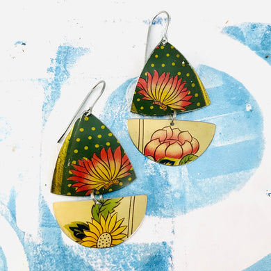 Bright Blossoms on Green Tourmaline Tin Earrings