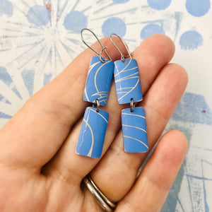 Cornflower Blue & Gold Rectangles Recycled Tin Earrings
