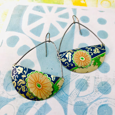 Stylized Orange Flowers Upcycled Tin Earrings