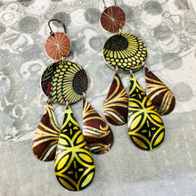 Load image into Gallery viewer, Golden Sunflower Tin Chandelier Earrings