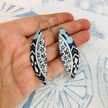 Load image into Gallery viewer, Blue Flower Edge Upcycled Tin Leaf Earrings
