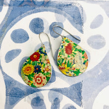 Load image into Gallery viewer, Allover Flowers Upcycled Teardrop Tin Earrings