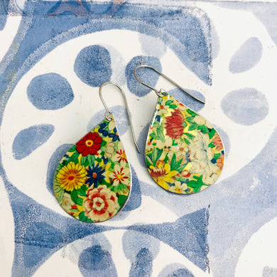 Allover Flowers Upcycled Teardrop Tin Earrings