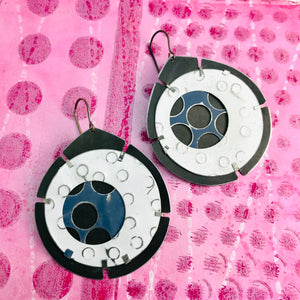 Encircled Blue-Gray in White Upcycled Tin Earrings