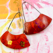 Load image into Gallery viewer, Golden Hibiscus Wide Arcs Recycled Tin Earrings