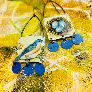 Bluebird & Nest Rectdangles Upcycled Tin Earrings