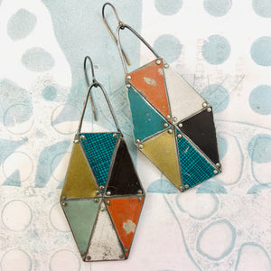 Seaside Vacation Long Hexagon Tesserae Arched Wire Tin Earrings