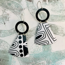 Load image into Gallery viewer, Black and White Doodles Small Fans Tin Earrings