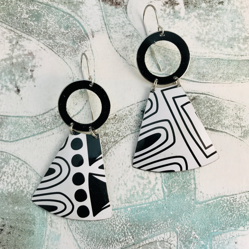 Black and White Doodles Small Fans Tin Earrings