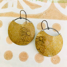 Load image into Gallery viewer, Shimmery Blossoms on Fawn Circles Tin Earrings