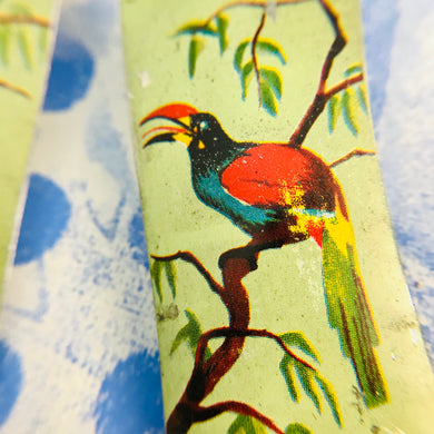 Vintage Toucan Long Narrow Tin Earrings