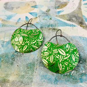 Mirrored Golden Bamboo Leaves Circles Upcycled Tin Earrings