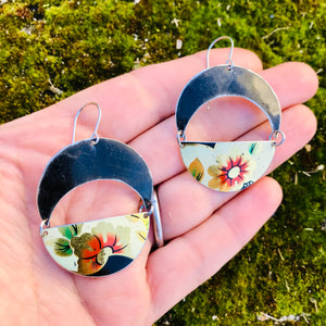 Hibiscus & Midnight Moon Upcycled Tin Circle Earrings