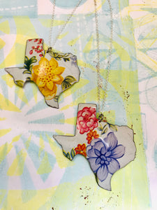 Vintage Yellow Wildflower Texas Recycled Tin Necklace