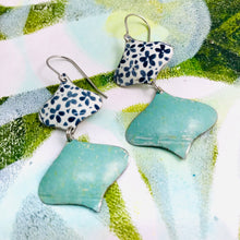 Load image into Gallery viewer, Little Blue Flowers and Pale Aqua Ray Zero Waste Tin Earrings