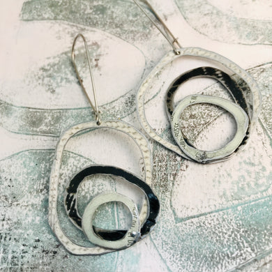 Mixed Whites and Black Smaller Scribbles Upcycled Tin Earrings