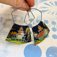 Load image into Gallery viewer, Pagodas on Midnight Blue  Large Zero Waste Tin Earrings