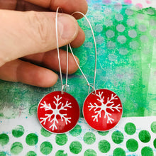 Load image into Gallery viewer, Snowflake on Red Large Basin Tin Earrings