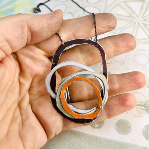 Chocolate, Snow, Cream, & Persimmon Scribbles Upcycled Tin Necklace
