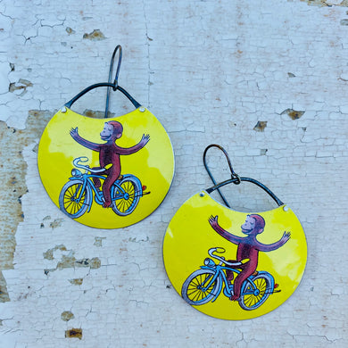 No Hands! Curious George Circles Upcycled Tin Earrings