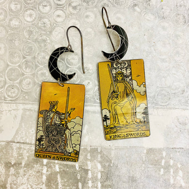 King & Queen of Swords Upcycled Tin Earrings