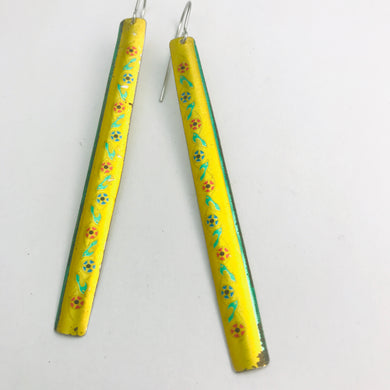 Shimmery Citron Narrow Edge Vintage Upcycled Tin Earrings