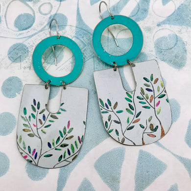 Colorful Olive Leaves Chunky Horseshoes Zero Waste Tin Earrings