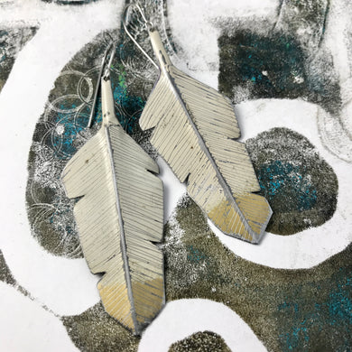 Gold Tipped Feathers Upcycled Tin Earrings