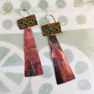 Shimmery Etched Burgundy Tin Zero Waste Earrings Ethical Jewelry