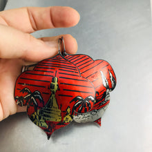 Load image into Gallery viewer, Oasis on Red Recycled Big Tin Earrings
