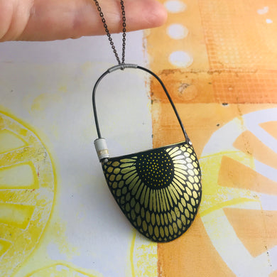 Golden Sunflower on Black Recycled Tin Necklace