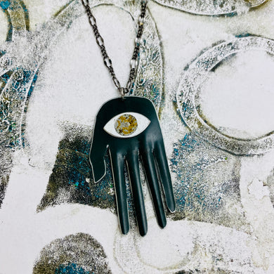 Hamsa in Deep Forest Talisman Zero Waste Tin Necklace