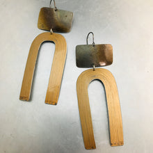 Load image into Gallery viewer, Fire Polished &amp; Copper Etched Horseshoe Zero Waste Tin Earrings
