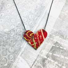 Load image into Gallery viewer, Mixed Deep Reds Folded Heart Reversible Tin Necklace
