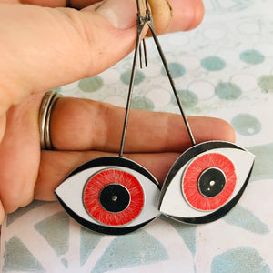 Red Eye Upcycled Tin Earrings